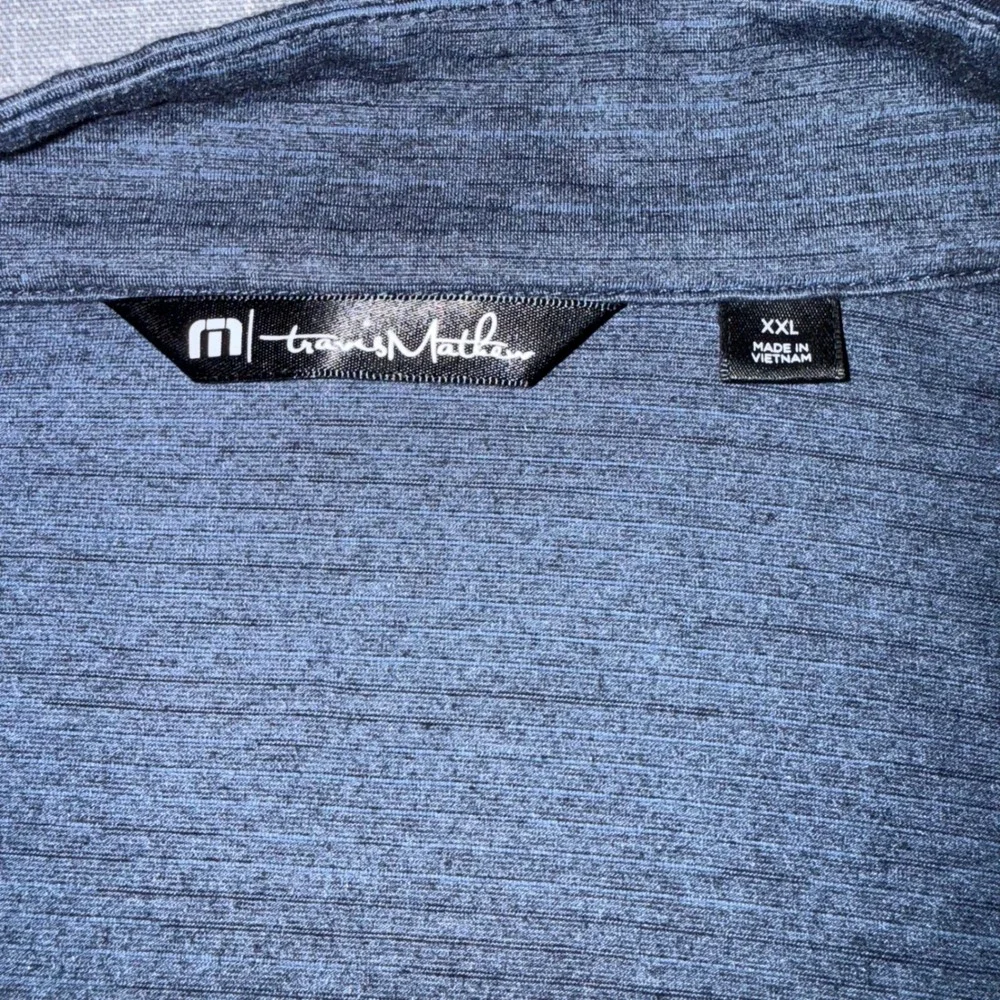 TravisMathew Mens XXL Quarter Zip Pullover Heathered Navy‎ Blue Accretive Logo